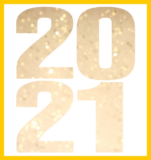 Online Einladungskarte mit ausgeschnittener großer 2021 für ein eigenes Foto Gelb.