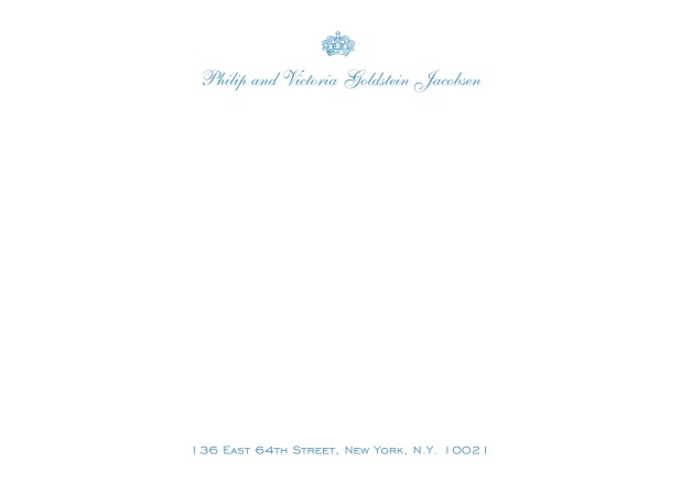 White online correspondence card with crown and text.