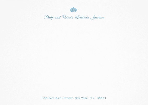 White correspondence card with crown and text.