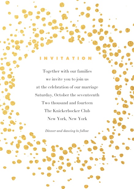 Online Cocktail or Birthday invitation card designed with golden fleck dots.