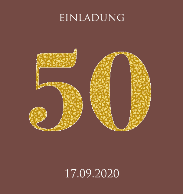 Große Einladungskarte zum Jahrestag großer 50 aus goldenen animierenden Mosaiken. Gold.