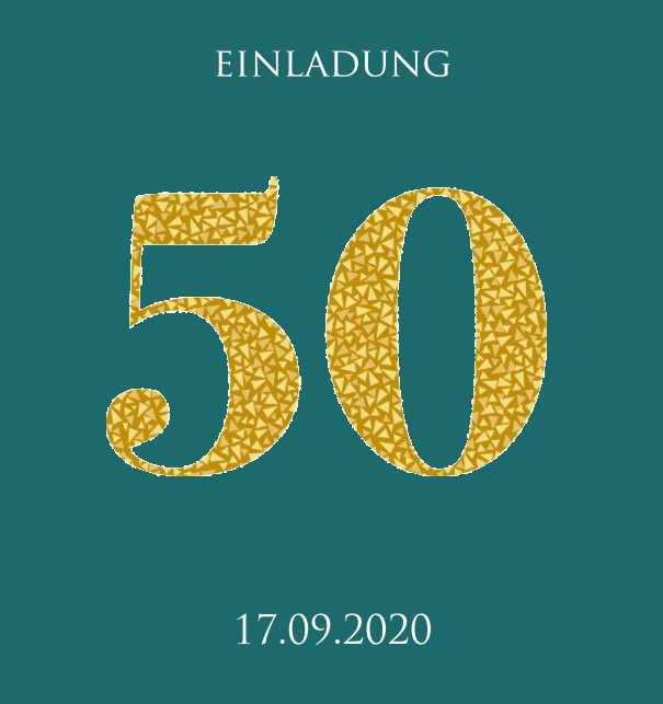 Große Einladungskarte zum Jahrestag großer 50 aus goldenen animierenden Mosaiken. Grün.