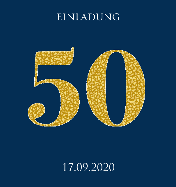 Große Einladungskarte zum Jahrestag großer 50 aus goldenen animierenden Mosaiken. Marine.