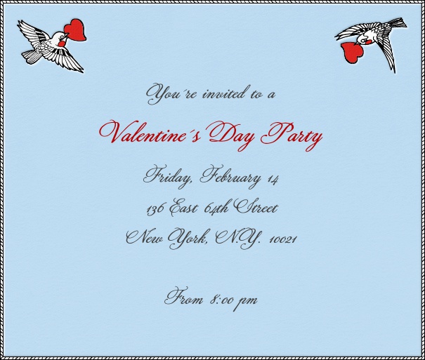 Blue Love Letter Invitation with birds and hearts.