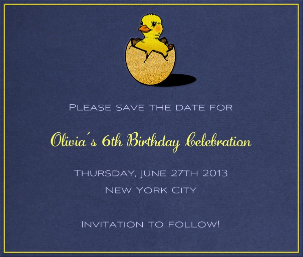 Blue Kids' Birthday Party Save the Date design with duckling Theme.