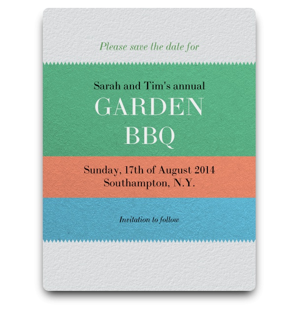 Save the Date card with blue-orange-turquoise text space for the details.