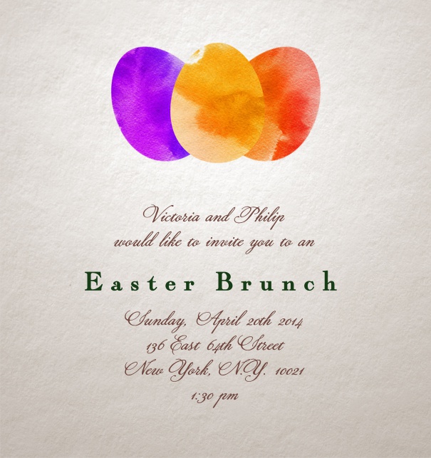 Online Easter invitation card with 3 colorful eggs.