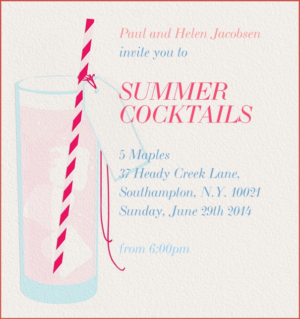 Online Einladungskarte mit sommerlichem Cocktailmotiv.