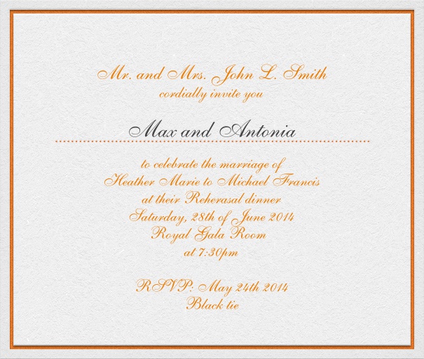 White, classic Wedding Invitation Card with red text and space for recipient names.