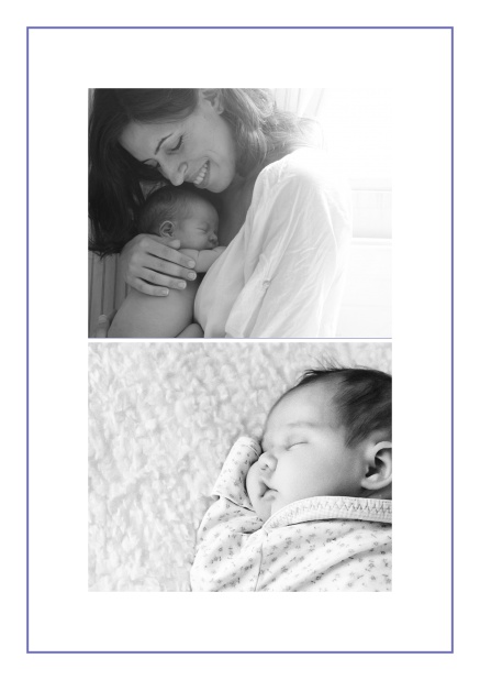 Photo card with two photo fields and boarder which is in several colors available Purple.
