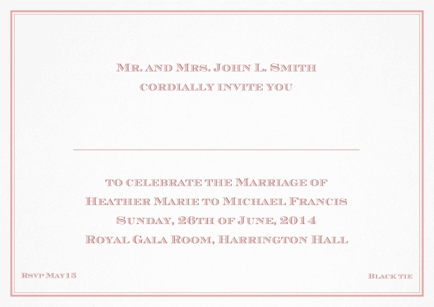 Classic invitation card with thin double frame and classic font - available in different colors. Pink.