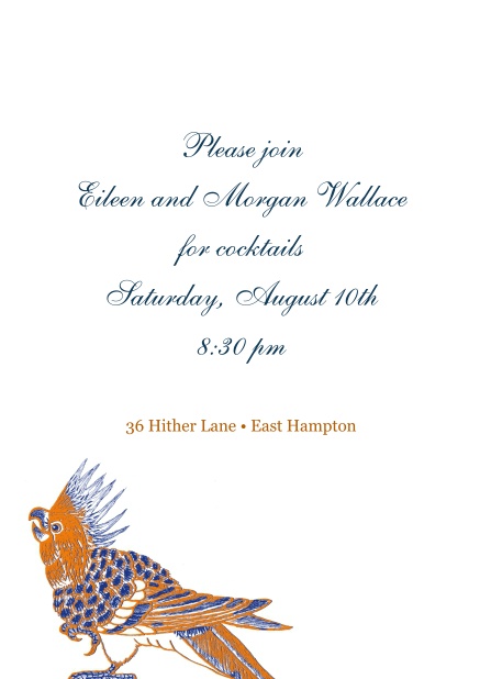 Online invitation with colorful bird on bottom.