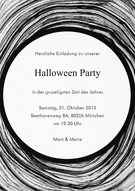 Düstere, schwarze-weiße Halloweenkarte mit veränderbarem Textfeld.