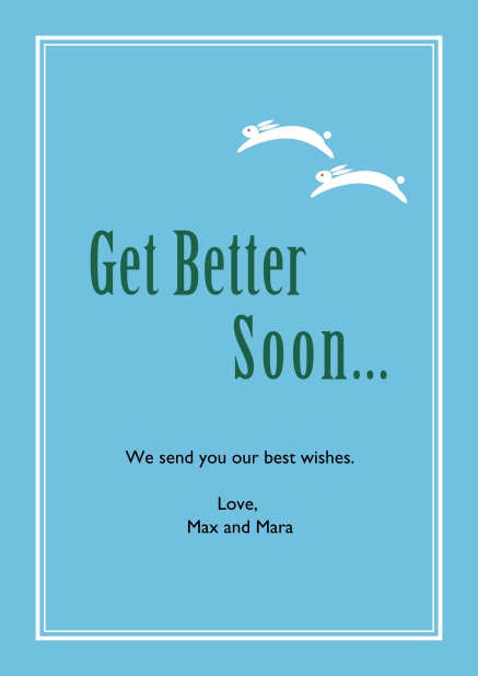 Online Yellow get better soon card with white frame. Blue.