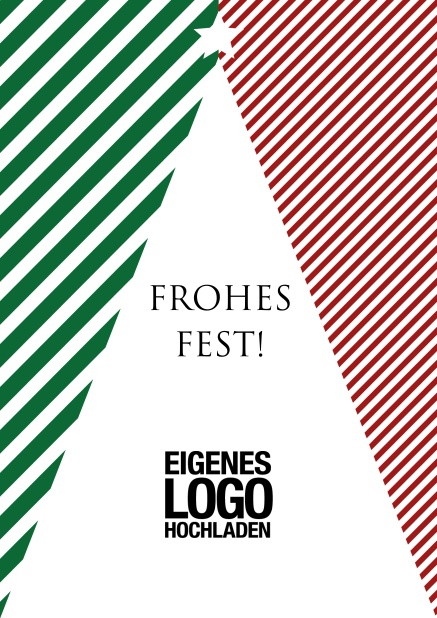 Online Firmen Weihnachtskarte mit weißem Weihnachtsbaum und grünem und rotem Rahmen.