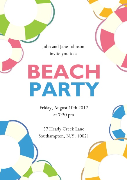 Online Beach Party invitation card with colorful beach balls