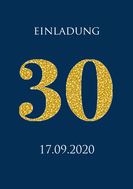 Online Einladungskarte zum 30. Jahrestag mit animierten goldenen Mosaiksteinen. Marine.