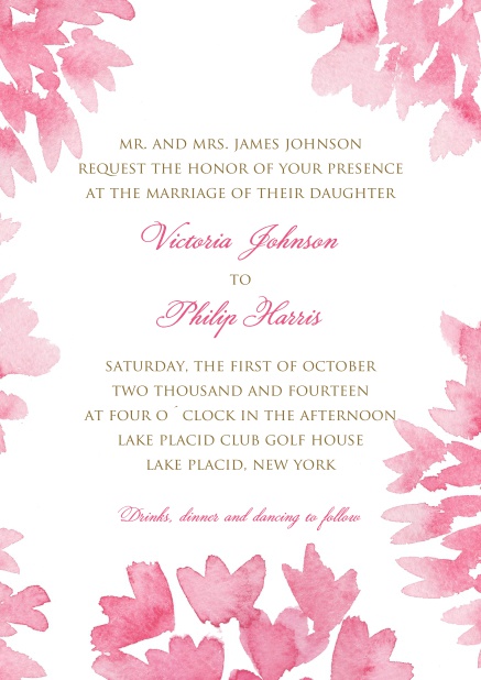Online Wedding invitation Card with light pink flower frame and text in the middle.