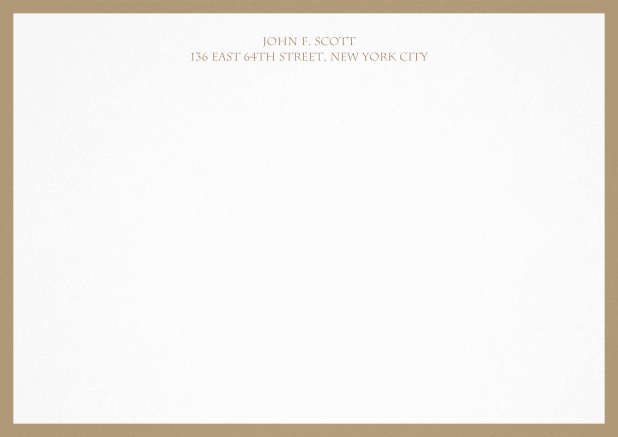 White correspondence card with blue frame and text. Beige.