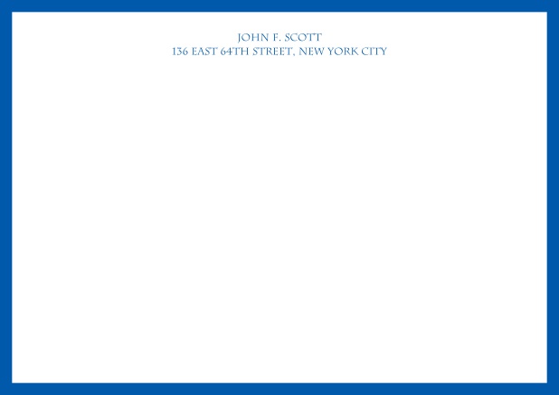 White online correspondence card with blue frame and text. Blue.