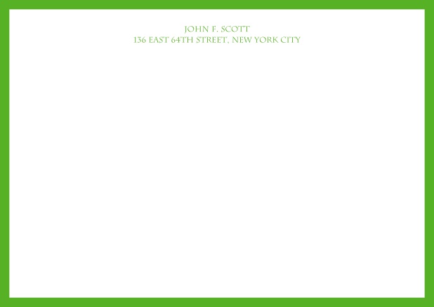 White online correspondence card with blue frame and text. Green.