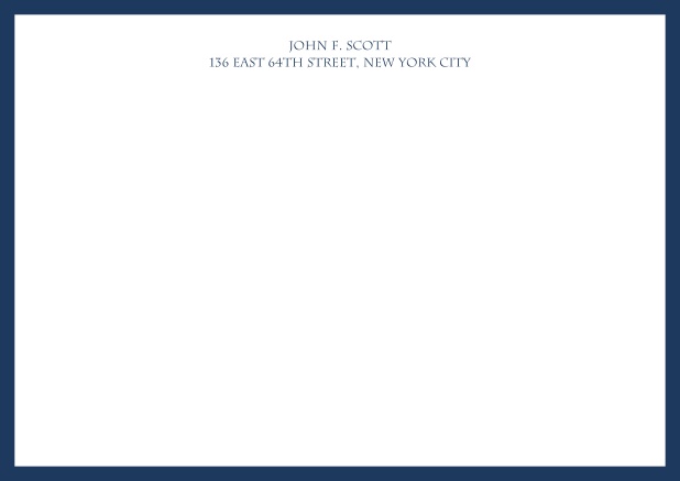 White online correspondence card with blue frame and text. Navy.
