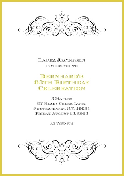 Online invitation with ornament on top and bottom for 60th birthday.