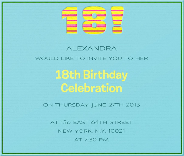 Square Blue Customizable 18th Birthday Invitation card with Colorful Header.