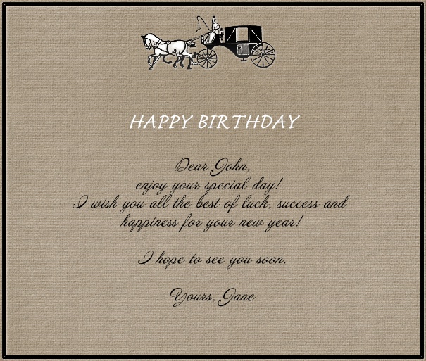 Brown Classic Wedding Card with Horse and Carriage.