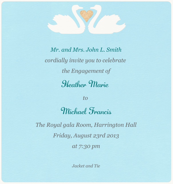 Minimal Light Blue High Format Engagement Invitation Template with White Border and Kissing Swans.