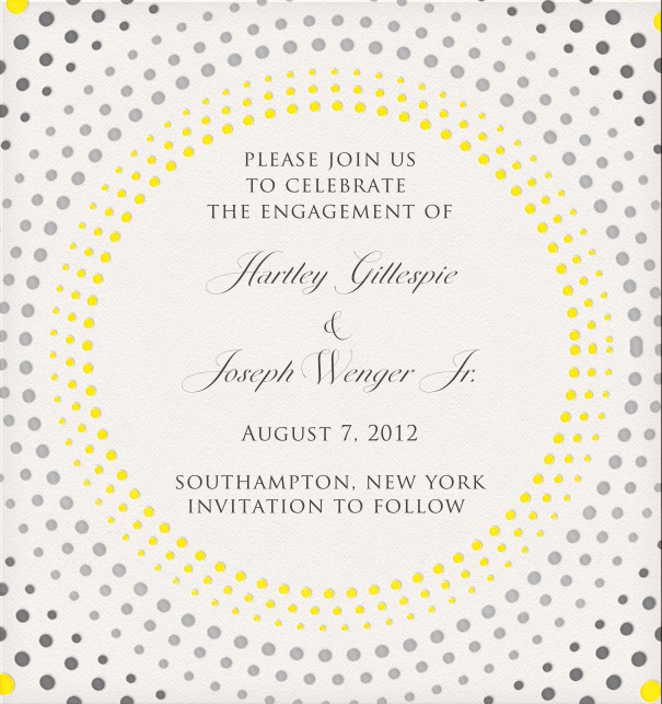 White Engagement or Wedding Invitation Template with circular dot design.