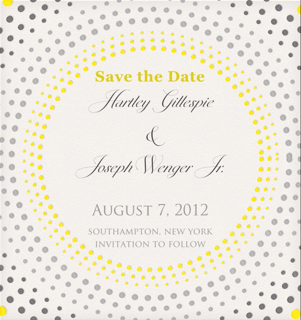 Save the Date Card with geometric dot design.