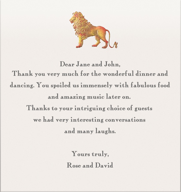 Online Briefkarte mit Löwen und gestaltetem Text zum Anpassen.