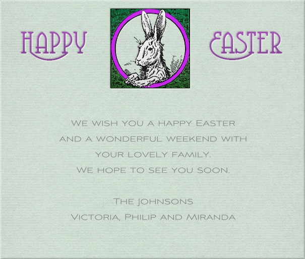 Aqua Easter Themed Card with Easter Rabbit and header.