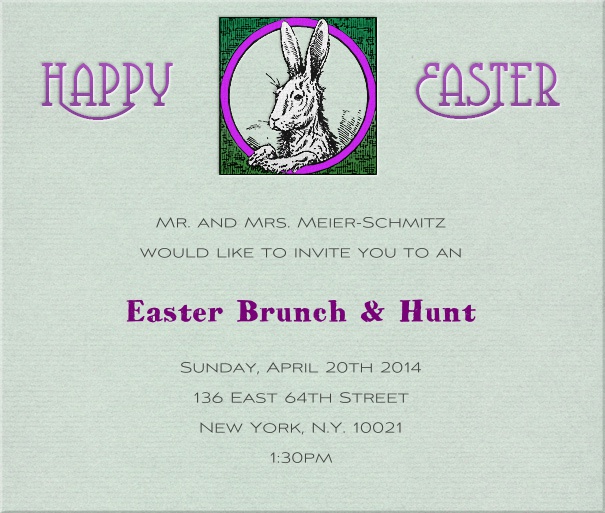 Tan Easter Brunch Invitation Card with Happy Easter Motif and Easter Bunny.