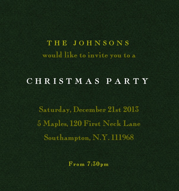 Green Christmas Party invitation with Gold Text customizable online.