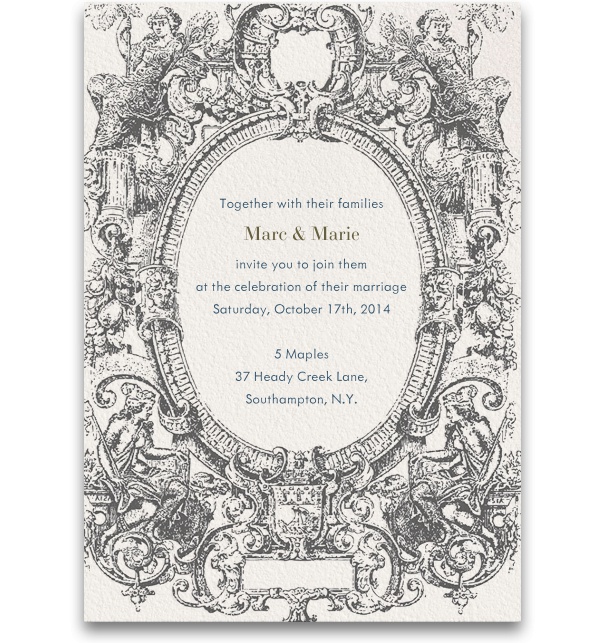 Moderne Online Hochzeitseinladungskarte mit gotischem Muster und veränderbaren Textfeld.