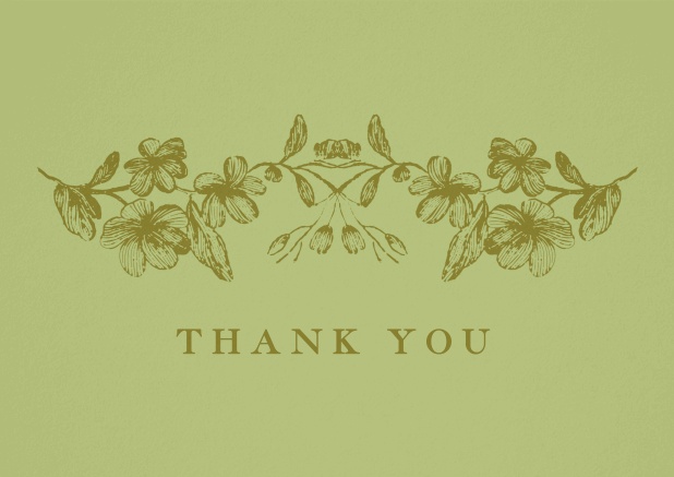 Green thank you card with flowers.