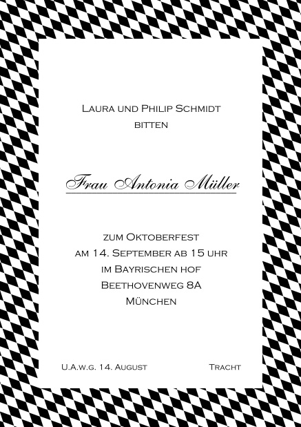 Online Einladungskarte mit bayerischen Rautenflaggen. Schwarz.