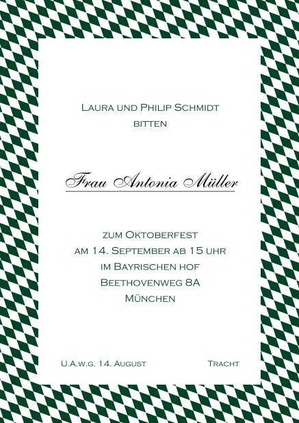 Online Einladungskarte mit bayerischen Rautenflaggen. Grün.