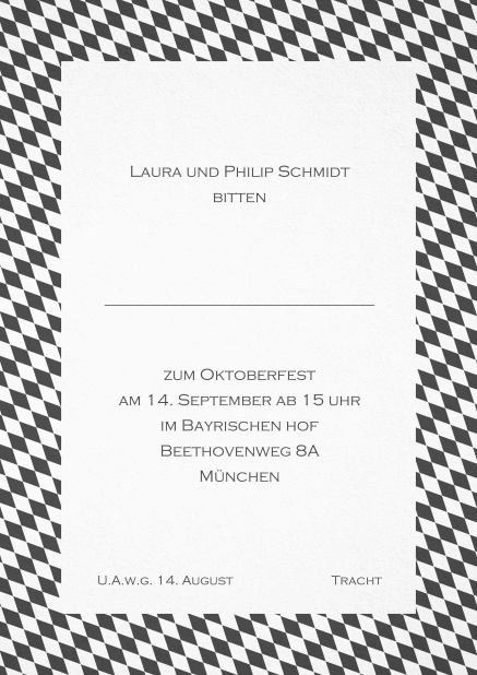 Einladungskarte mit bayerischen Rautenflaggen in verschiedenen Farben. Grau.