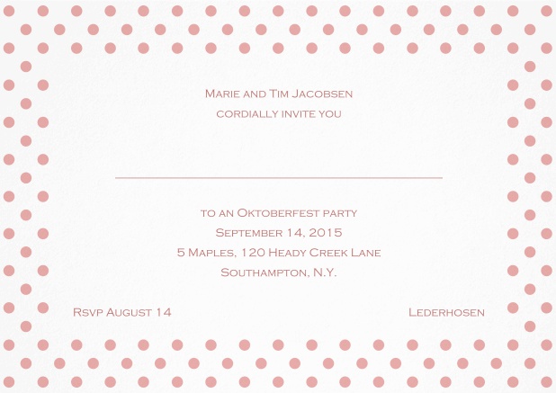 Classic invitation card with large poka dotted frame and editable text. Pink.