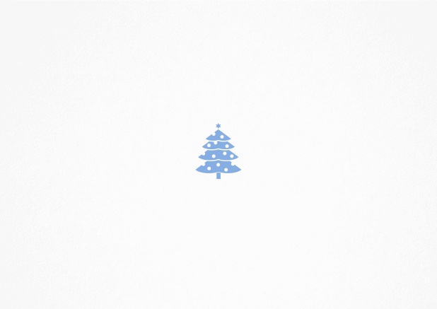 Weihnachtskarte mit vorne kleinen Weihnachtsbaum und mehreren Foto- und Textoptionen auf den Folgeseiten. Blau.