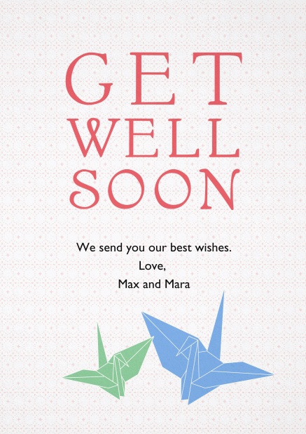 Get well soon card with blue and green birds