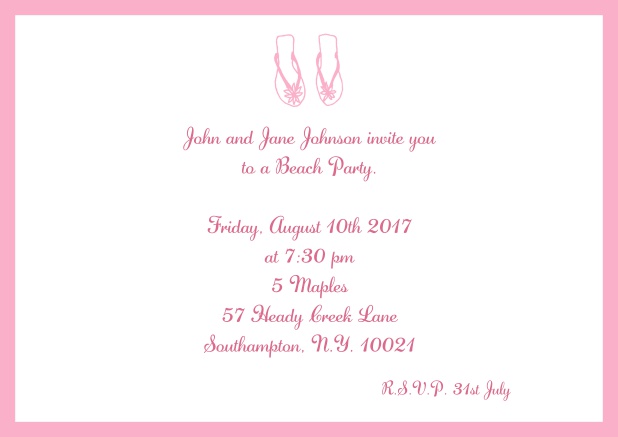 Online Summer invitation card with flip flops in various colors.