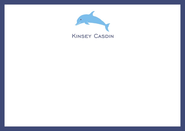 Personalizable online note card with illustrated dolphine and frame in various colors.