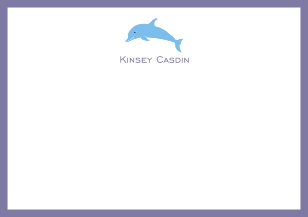 Personalizable online note card with illustrated dolphine and frame in various colors. Purple.