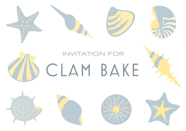 Summer Clam bake online invitation template with shells, sea stars etc. Grey.