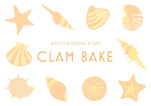 Summer Clam bake online invitation template with shells, sea stars etc. Orange.