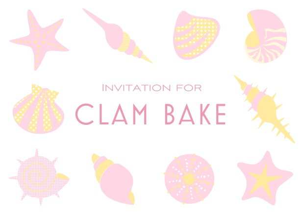 Summer Clam bake online invitation template with shells, sea stars etc. Pink.
